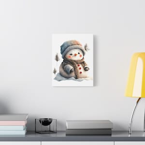 Niedliche Schneemann-Wandkunst - gemütlicher Winterdruck für Kinderzimmer oder Feiertagsdekor, Weihnachts-Schneemann-Poster, wunderliche Winter-Illustration