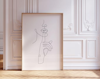 Female Face Art Print, One-Line Illustration, Minimal Wall Art, Printable Art, Digital Download