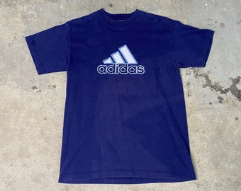 Vintage Y2K Adidas Electric Blue Spell Out Logo T-shirt Size