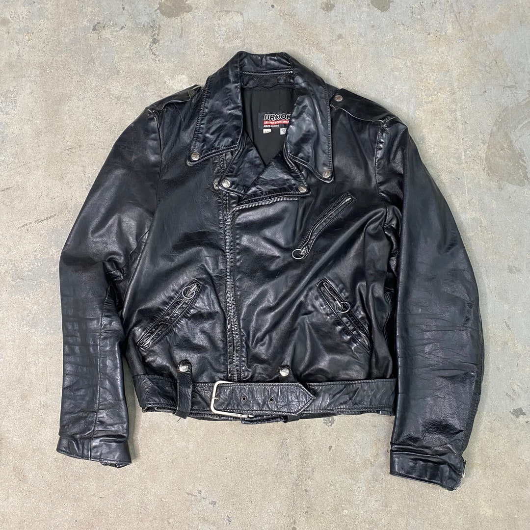1980s Brooks Leather Biker Jacket Made in USA / Motorcycle Jacket