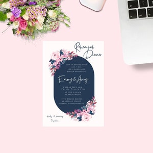Navy Oval Printable Wedding Rehearsal Dinner Invitation Template
