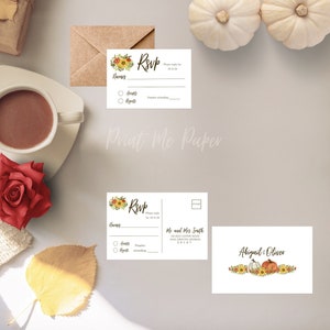 Autumn Harvest Printable Wedding RSVP Card and Postcard Template