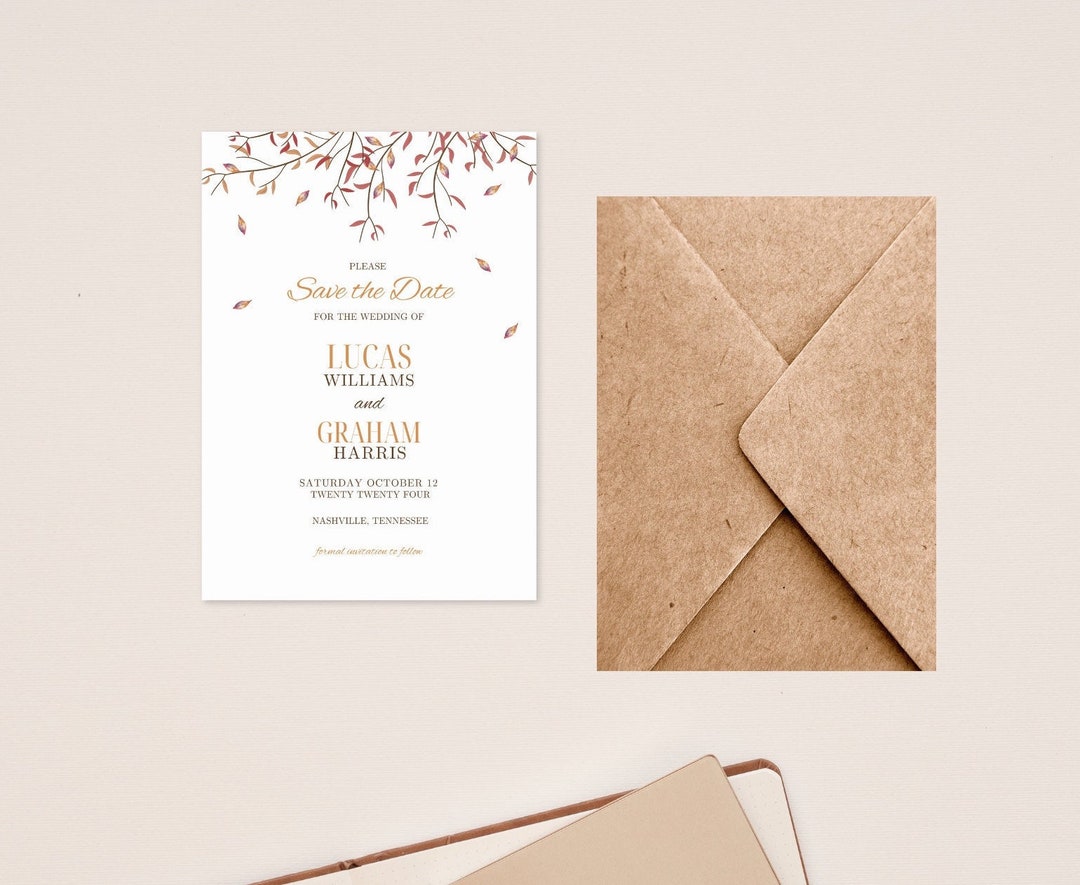 Fall in Love Printable Save the Date Card Template - Etsy