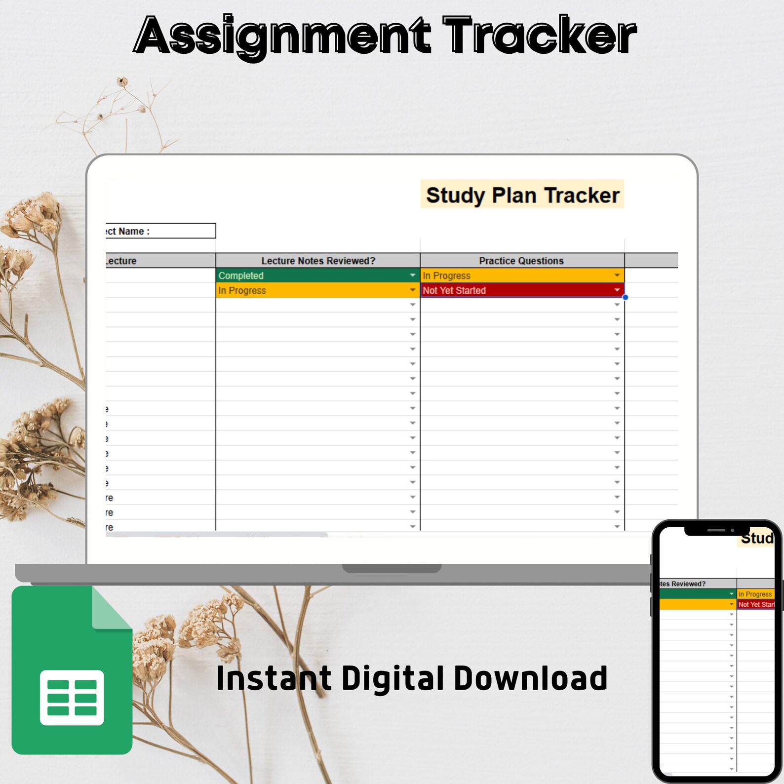 Google Sheets Study Plan Tracker Spreadsheet Template, Academic ...