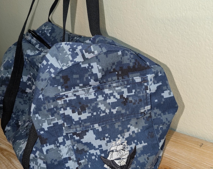 Navy blueberry cammies batman duffel bag