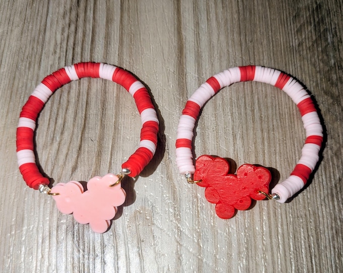 Best Friend Bracelet Set, Matching Heart Clay Bead Bracelets, Valentine Friendship Jewelry