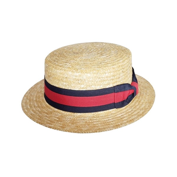 Straw Boater Hat Oxford Sun Hat Sailor Skimmer Cap Size S, M, L, XL