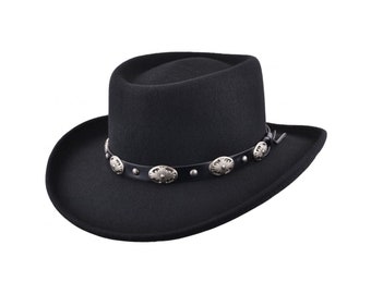 Gambler Hat 100% Wool Felt Handmade Crushable Cowboy Hats Fedora In Black