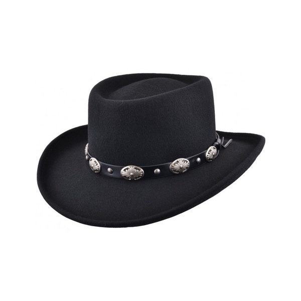 Gambler Hat 100% Wool Felt Handmade Crushable Cowboy Hats Fedora In Black