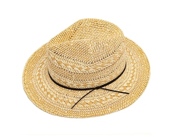 Mens or Womens Straw Fedora Hat Panama Trilby Sun Hats In Natural Colour