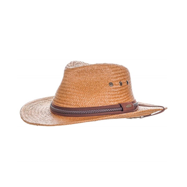 Mens Handmade Straw Cowboy Hat Wide Brimmed Outback Sun Cap Fedora Hat