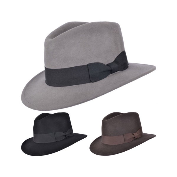 Chapeau Fedora fait à la main pour hommes ou femmes 100% laine - Trilby Panama Hats Style rétro gris, marron, noir