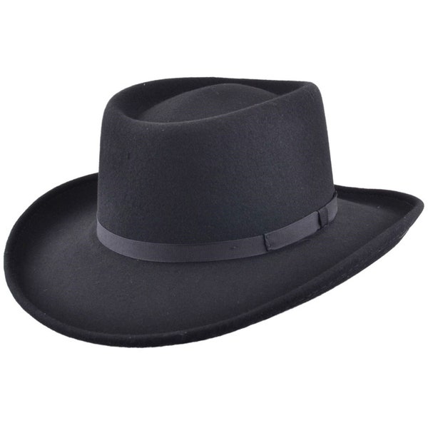 Gambler Hat 100% Wool Felt Handmade Crushable Cowboy Hats Fedora In Black