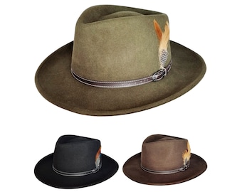 Mens or Womens Fedora Hat with Leather Band Crushable Outbacker Cowboy Hats