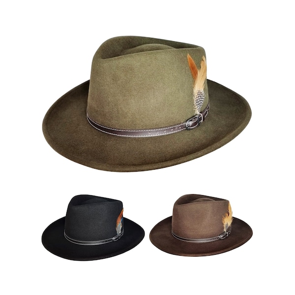 Mens or Womens Fedora Hat with Leather Band Crushable Outbacker Cowboy Hats