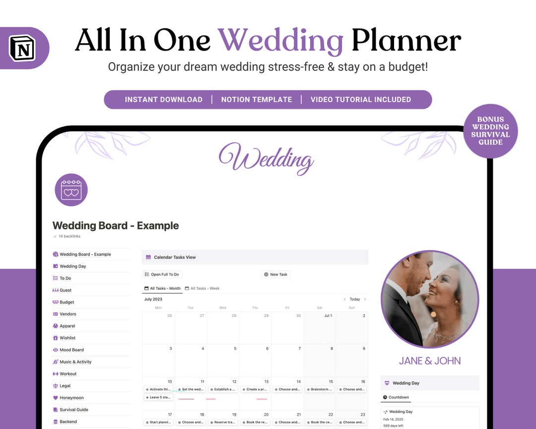 Notion Wedding Planner Template From Engagement to Honeymoon, Vendors ...