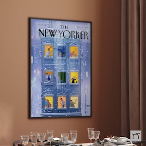 New Yorker Magazine Poster Aprıl 13 2015 - Magazine Cover Art, Trendy Wall Art, Gallery Wall, Happy Building Poster, Retro Building Poster