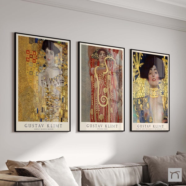 Gustav Klimt Prints Set of 3, Adele Bloch-Bauer, Judith and the Head of Holofernes, Hygieia Print, Poster,  Prints Trendy Set