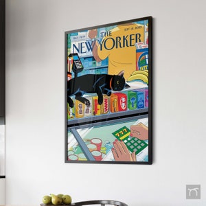 New Yorker Magazine Cover, September 18 2023, Bodega Cat Poster, Retro Black Cat Poster, Retro Market Poster Print, Colourful Trendy Art