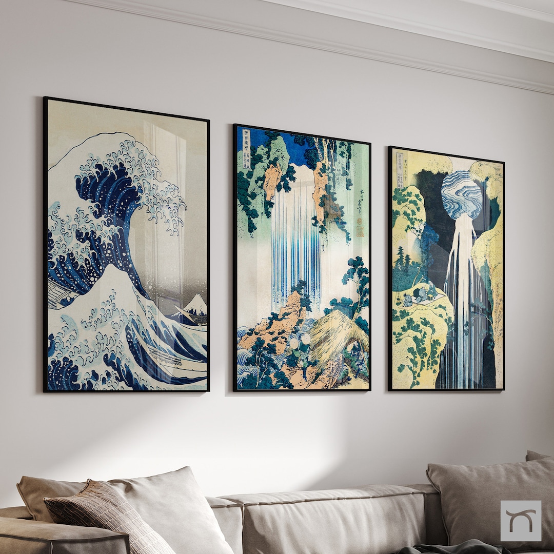 Japanese Wall Art Set of 3 Canvas Art Print, Japanese Waves Wall Art ...