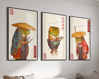 Japanese Set Of 3, Frog Wall Art, Matsumoto Hoji Print, Japanese Wall Art, Japan Art, Frog Art Poster, Japanese Frog Prints, Frog Japanese