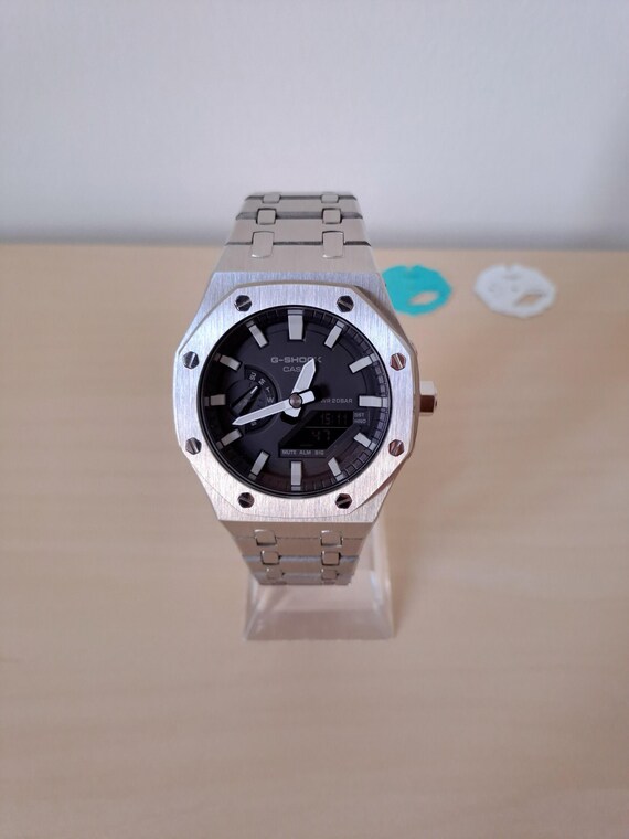 Casio G-shock GA-2100 (casioak) Customized With Silver Stainless
