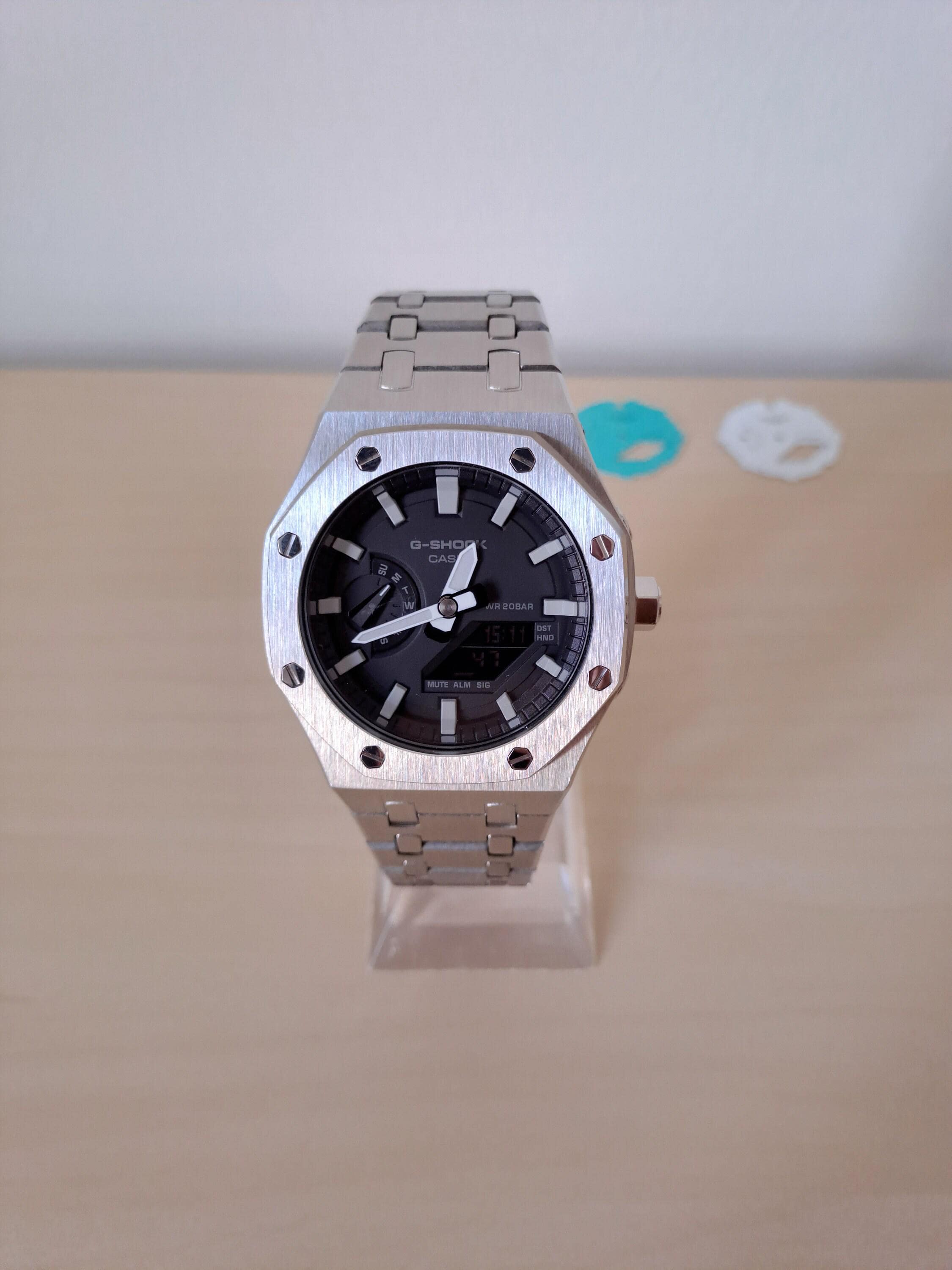 Casio G-shock GA-2100 (casioak) Customized With Silver Stainless