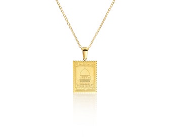 Palestine Stamp Pendant | 18K Gold Plated | Necklace For Women | Muslim gift | Eid Gift | Gold and Silver