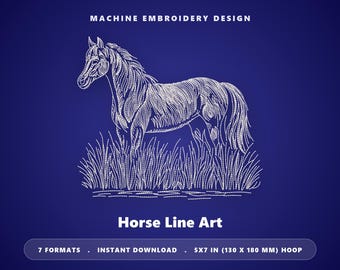 Motif de broderie au trait représentant un cheval – Cadre 5x7 (Téléchargement numérique)