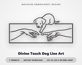 犬のラインアート刺繍デザイン - ミニマリストな子犬の手（すぐにダウンロードできます）