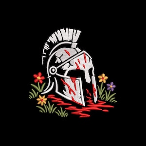 Diseño de bordado floral de casco espartano: Patrón de máquina de guerrero griego (bastidor de 4x4) (Descarga instantánea)