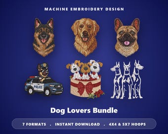 Dog Machine Embroidery Bundle, 6 Designs, 4x4 and 5x7 Hoops