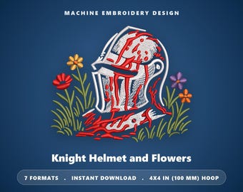 Borduurpatroon ridderhelm: Middeleeuwse bloemenkrijger (4x4 borduurring) (Direct te downloaden borduurpatroon voor borduurmachine)