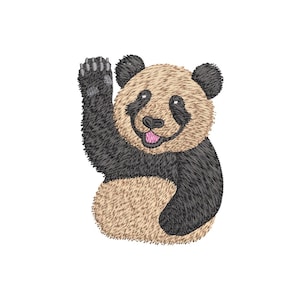 pocket panda embroidery design – 4×4 hoop – cute waving bear cub patch – instant download – dst, pes, jef, exp, hus, vp3, xxx, sew