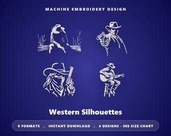 Western Silhouette Machine Embroidery Bundle, 4 Cowboy Designs