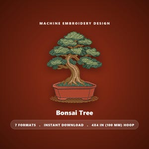 Zen Bonsai Tree Embroidery Design – 4x4 Hoop (Instant Download)