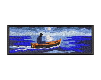 moonlight boat embroidery design – 5×7 hoop – instant download – dst, pes, sew, hus, jef, xxx, vp3