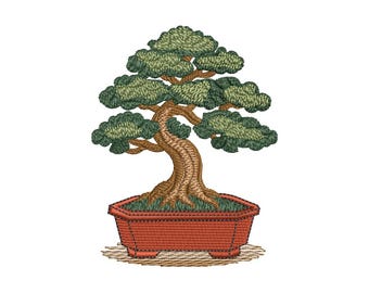 Zen Bonsai Tree Embroidery Design – 4x4 Hoop (Instant Download)