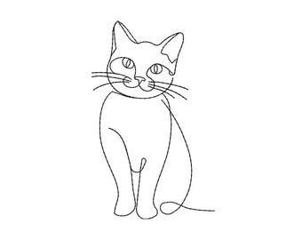 Minimalist Cat Embroidery Design, Single Line Art (4x4 & 5x7 Hoop) (Digital Download)