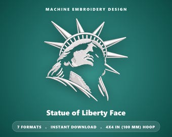 Motif de broderie du visage de la Statue de la Liberté – Écusson minimaliste (Téléchargement numérique)