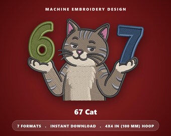 67 Kattenborduurpatroon voor de borduurmachine - 4x4 borduurring, direct te downloaden - Grappige kat PES DST JEF-bestand