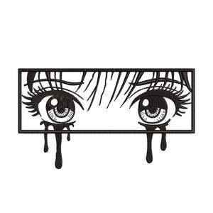 Sad Anime Eyes Embroidery Design | Minimalist Line Art (Digital Download)
