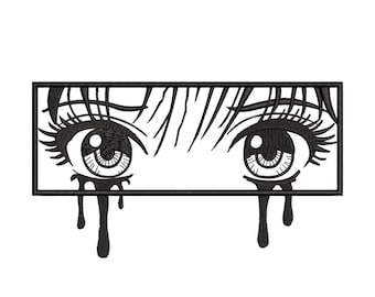 Sad Anime Eyes Embroidery Design | Minimalist Line Art (Digital Download)