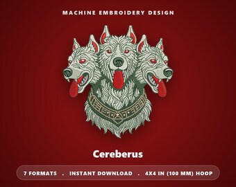 Borduurpatroon Cerberus | Mythologie van de driekoppige hond (digitaal bestand)