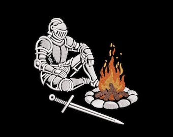 Knight Campfire Embroidery Design, Medieval Fantasy Digital File (4x4 Hoop)