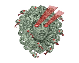 Medusa Head Embroidery Design – 4x4 Hoop – Mythic Gorgon Laser Eyes – dst pes jef exp hus vp3 xxx – Instant Download