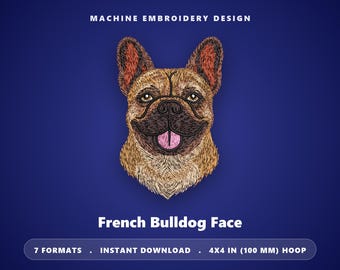 Borduurpatroon van een Franse bulldog – Realistisch portret, 4x4 en 5x7 inch borduurringen (direct te downloaden)