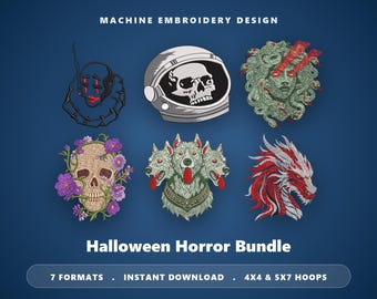 Halloween Machine Embroidery Bundle, 6 Gothic Designs, 4x4 and 5x7 Hoops