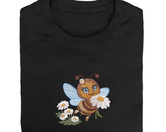 Kawaii Hommel Borduurpatroon met Madeliefjes | Borduurmachinebestand DST PES | Borduurring 5x7 inch | Kinderkleding Draagtas