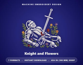 Borduurpatroon Middeleeuwse Ridder: Zwaard & Bloemen, 4x4 borduurring (Directe download, PES, DST, etc.)